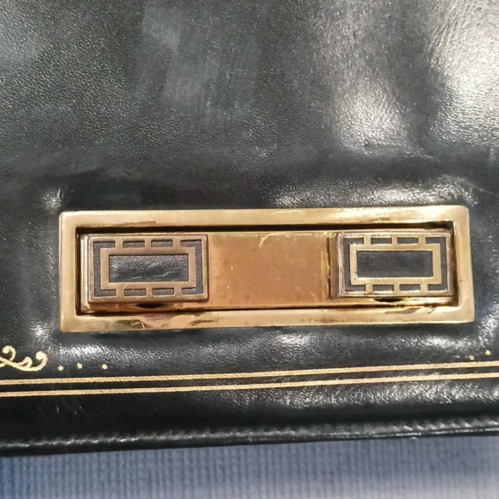 Black Shoulder Bag with Gold Accents
